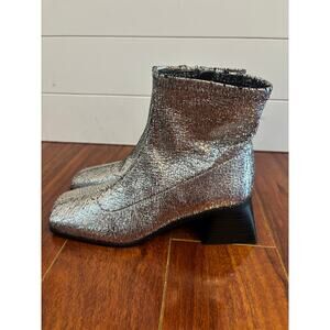 Katy Perry Women Lolette Stretch Ankle Boots Crinkle Silver Block Heel Size 7